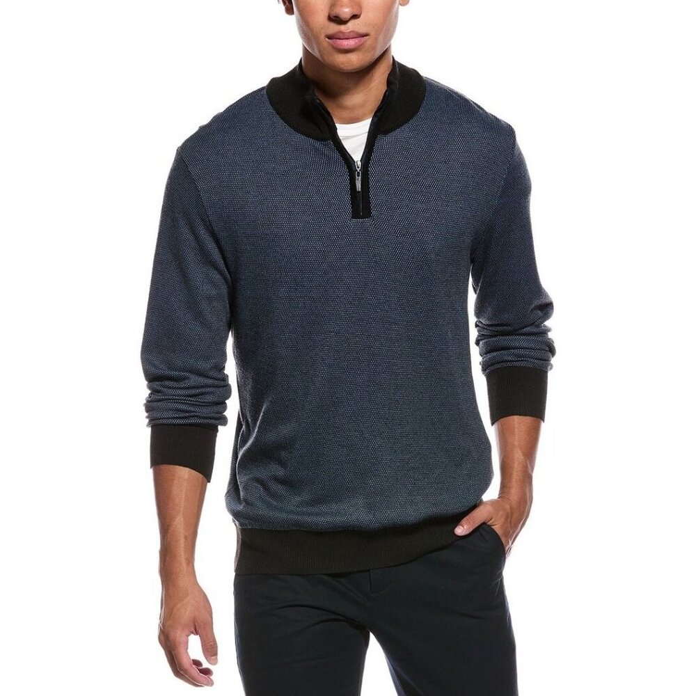 Report Collection Cashmere Touch Size XL Blue Textured Quarter Zip Sweater NWT